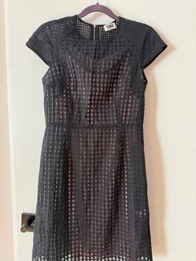 Sonia Rykiel Black Check Mesh Midi Dress with Pink Lining size 38 FR 4US